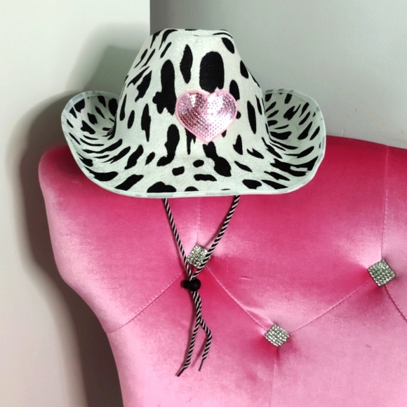 Cow print sequin heart cowgirl hat - Picture 1 of 8